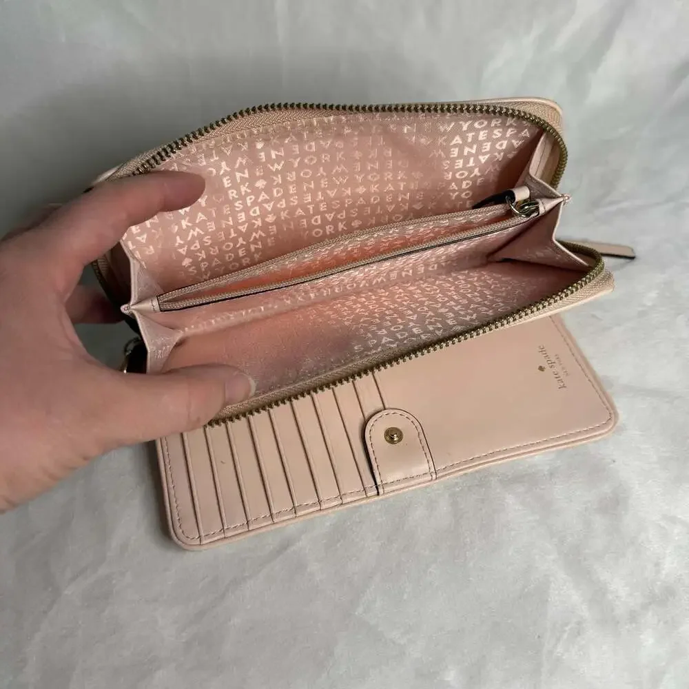 Kate Spade New York Blush Pink Pebble Leather Large Continental Wristlet Wallet